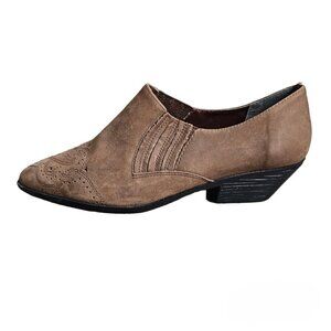Mootsies Tootsies Western Vintage Slip On Pointed Brown Ankle Bootie Boots